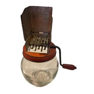 Antique 1950's Nut Meat Chopper Vintage Red Metal Food Grater With Glass Jar